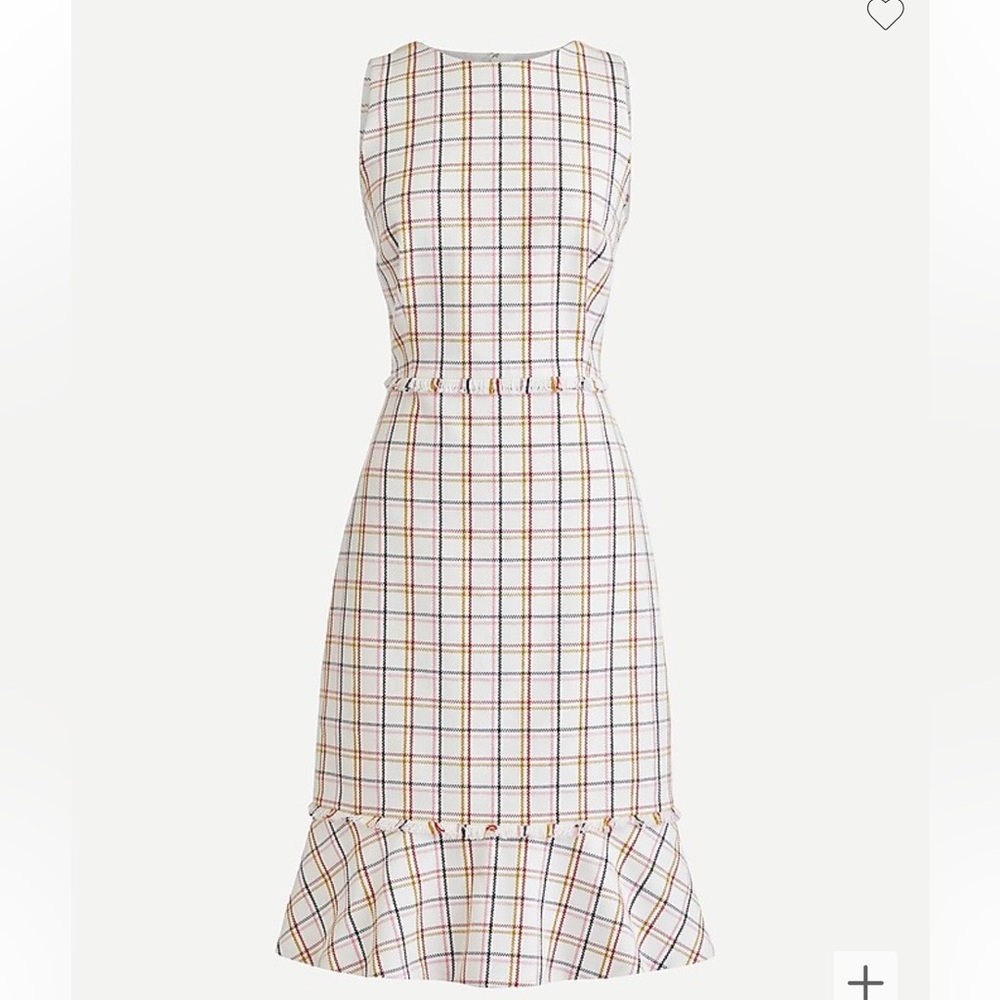 Fluted hem A-line dress in windowpane cotton tweed NWT